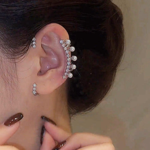 2Pcs Sparkly Rhinestone Butterfly Ear Cuff Earrings Fairy Crystal Ear Cuffs Climber Cuff Wrap around Earrings Non-Piercing Ear Clip Fake Earrings Gold Silver Ear Jewelry for Women, Zinc, No