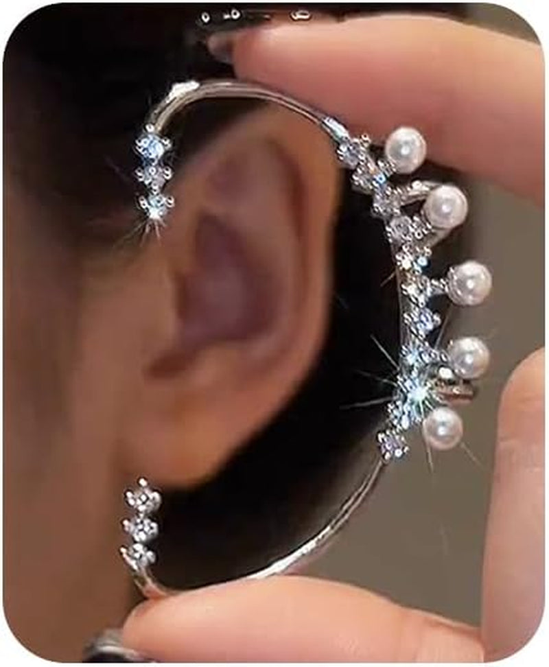 2Pcs Sparkly Rhinestone Butterfly Ear Cuff Earrings Fairy Crystal Ear Cuffs Climber Cuff Wrap around Earrings Non-Piercing Ear Clip Fake Earrings Gold Silver Ear Jewelry for Women, Zinc, No