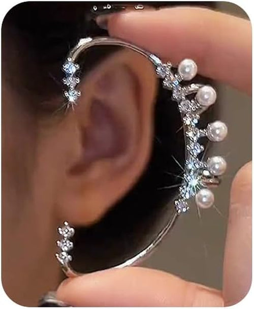 2Pcs Sparkly Rhinestone Butterfly Ear Cuff Earrings Fairy Crystal Ear Cuffs Climber Cuff Wrap around Earrings Non-Piercing Ear Clip Fake Earrings Gold Silver Ear Jewelry for Women, Zinc, No